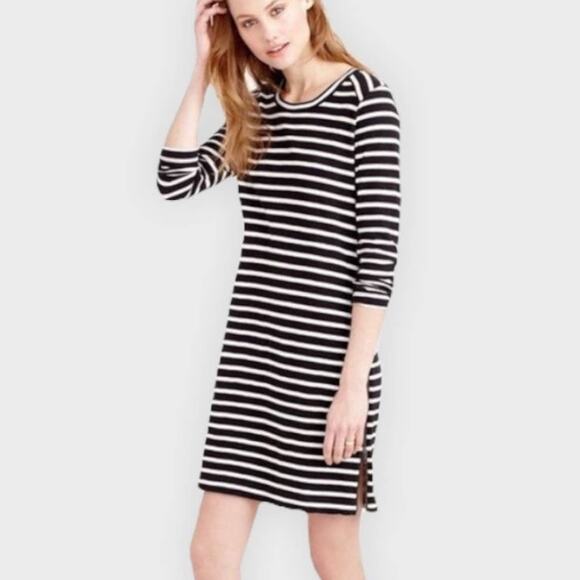 J. CREW black & white stripe exposed side zipper detail long sleeve dress size m - Picture 1 of 6